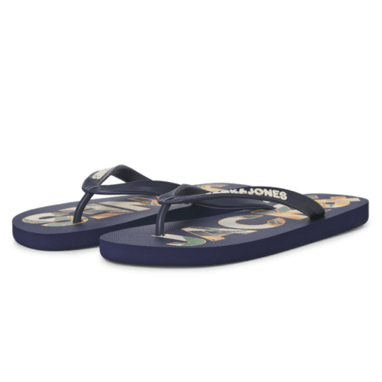 Jack & Jones Logo Palm Print Flip Flop Slippers Medieval Blue - Chaussures homme 40-52 - 