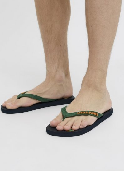 Jack & Jones Logo Palm Print Flip Flop Slippers Navy Blazer/Verdant Green - Chaussures homme 40-52 - 