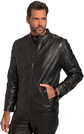 JP1880 Classic Biker Style Leather Jacket Black - Vestes - Vestes Homme Grandes Tailles