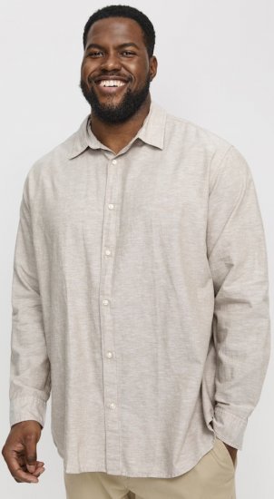 Jack & Jones Breeze Linen Blend Long Sleeve Shirt Crockery - Chemises - Chemises Grandes Tailles Hommes