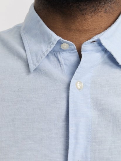 Jack & Jones Breeze Linen Blend Long Sleeve Shirt Chambray Blue - Chemises - Chemises Grandes Tailles Hommes