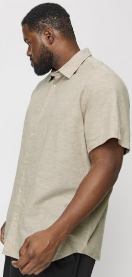Jack & Jones Breeze Linen Blend Short Sleeve Shirt Beige - Chemises - Chemises Grandes Tailles Hommes