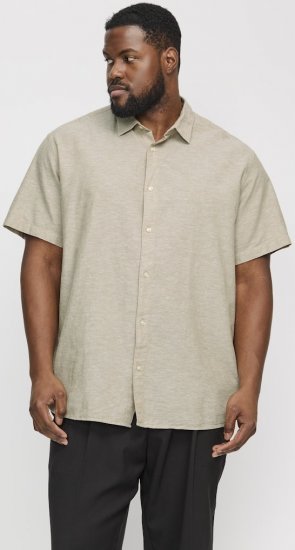 Jack & Jones Breeze Linen Blend Short Sleeve Shirt Beige - Chemises - Chemises Grandes Tailles Hommes