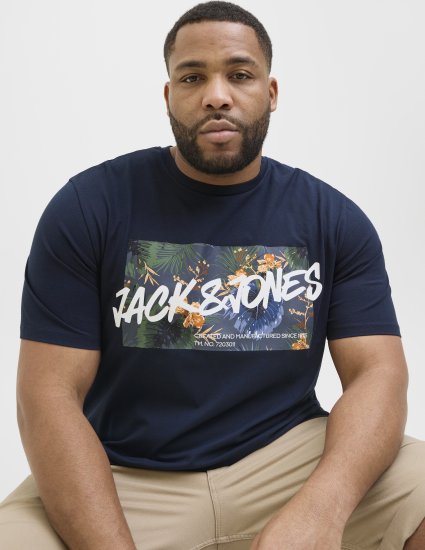 Jack & Jones Hawaii Shape Crew Neck T-Shirt Navy - T-shirts - T-shirts Homme Grande Taille