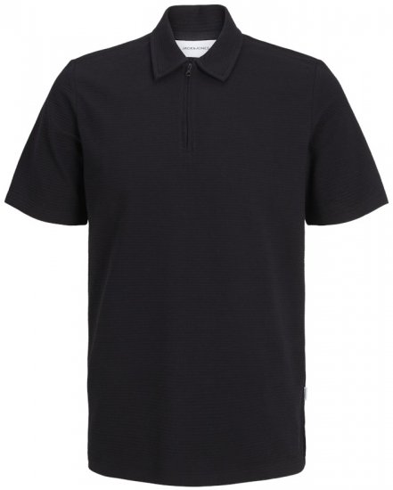 Jack & Jones Benja Short Sleeve Zip Polo Black - Polos - Polos homme grande taille