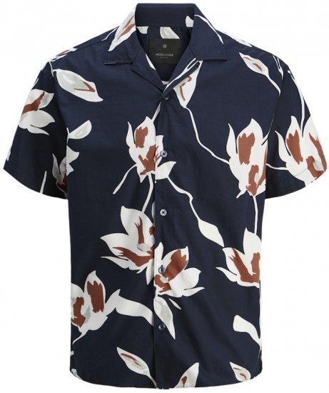 Jack & Jones Palermo Resort Print Short Sleeve Shirt Dark Blue - Chemises - Chemises Grandes Tailles Hommes