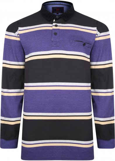 Kam Jeans 5242 Long Sleeve Stripe Polo with Corduroy Trim Collar Black - Polos - Polos homme grande taille
