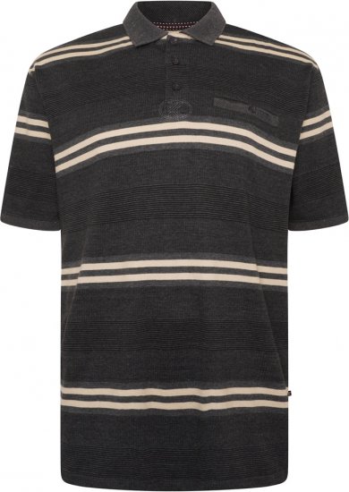 Kam Jeans 5506 Stripe Rugby Polo With Jacquard Collar & Cuffs Charcoal - Polos - Polos homme grande taille