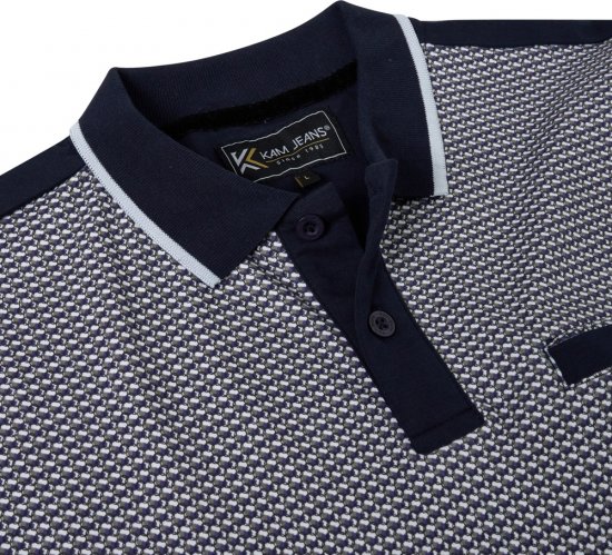 Kam Jeans 5518 Smart Mini Geo-Print Polo Navy - Polos - Polos homme grande taille