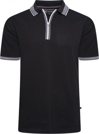 Kam Jeans 5519 Textured Zip Up Polo Black - Polos - Polos homme grande taille