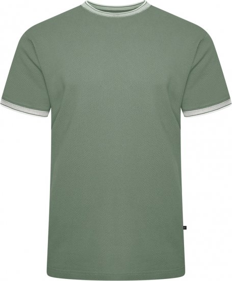 Kam Jeans 5779 Textured Body With Contrast Neck And Cuffs T-Shirt Elm Green - T-shirts - T-shirts Homme Grande Taille