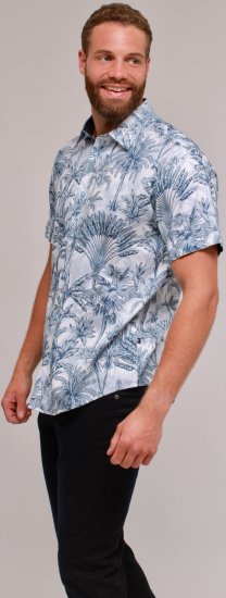 Kam Jeans 6063 Summer Print Short Sleeve Shirt Blue - Chemises - Chemises Grandes Tailles Hommes