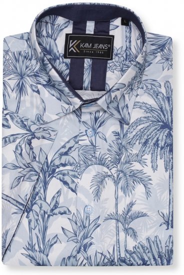 Kam Jeans 6063 Summer Print Short Sleeve Shirt Blue - Chemises - Chemises Grandes Tailles Hommes