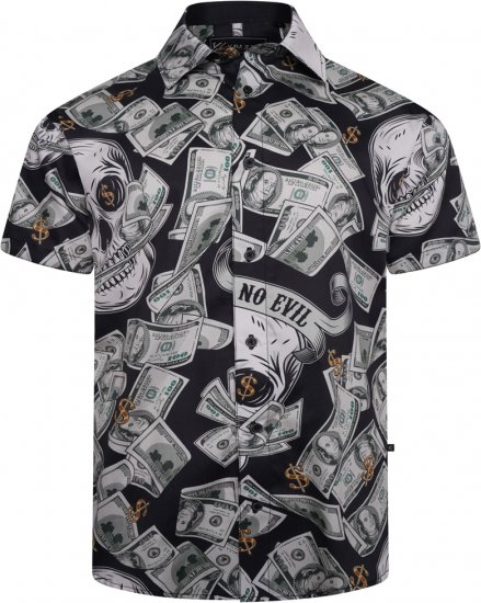 Kam Jeans 6064 Dollar Bills Print Short Sleeve Shirt Black - Chemises - Chemises Grandes Tailles Hommes
