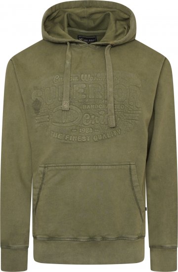 Kam Jeans 7066 Over Head Washed Embossed Hoody Khaki - Sweatshirts & hoodies - Sweatshirts/Hoodies grande taille homme