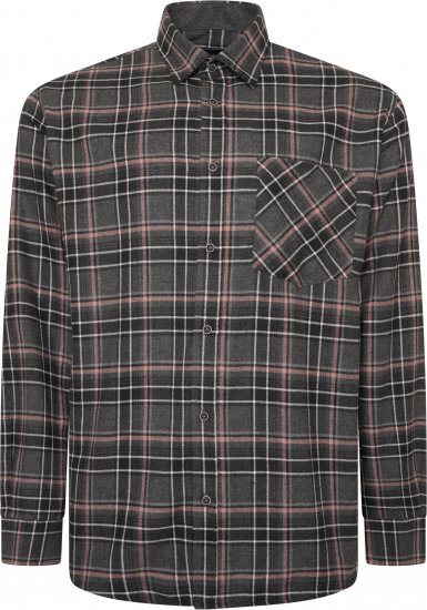 Kam Jeans P041 Premium Flannel Check Long Sleeve Shirt Charcoal - Chemises - Chemises Grandes Tailles Hommes