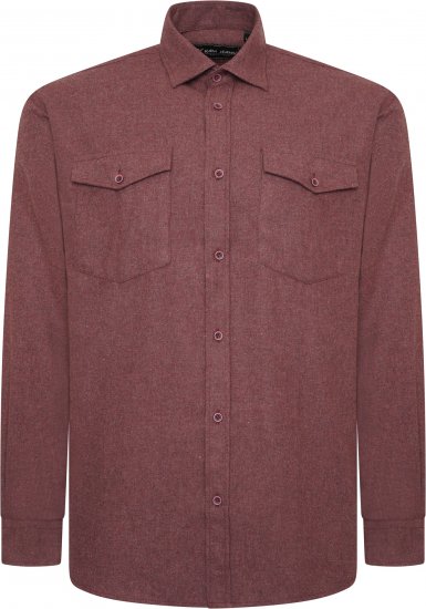 Kam Jeans P042 Premium Brushed Herringbone Long Sleeve Shirt Burgundy - Chemises - Chemises Grandes Tailles Hommes
