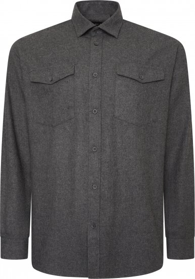 Kam Jeans P042 Premium Brushed Herringbone Long Sleeve Shirt Charcoal - Chemises - Chemises Grandes Tailles Hommes