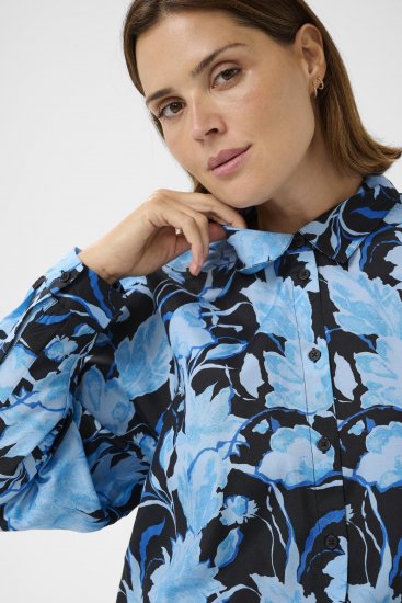 Kaffe Curve Sasja Chemise à manches longues Blue Snake Flower - Blouses et tuniques - 