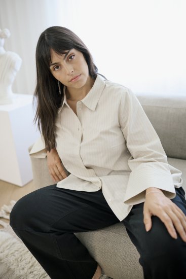 Kaffe Curve Josa Shirt Feather Grey Stripe - Chemisiers - 