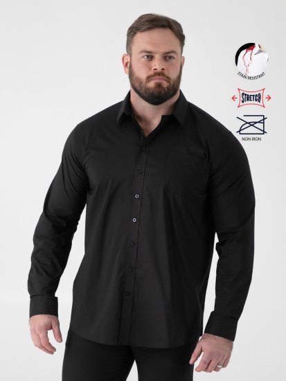 D555 Oliver Chemise Stretch Manches Longues Anti-Taches Sans Repassage Noire - Chemises - Chemises Grandes Tailles Hommes