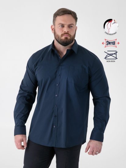 D555 Oliver Chemise Stretch Manches Longues Anti-Taches Sans Repassage Bleu Marine - Chemises - Chemises Grandes Tailles Hommes