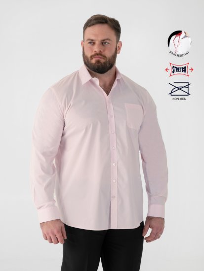 D555 Oliver Chemise Stretch Manches Longues Anti-Taches Sans Repassage Rose - Chemises - Chemises Grandes Tailles Hommes