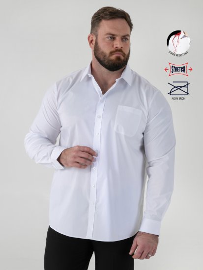 D555 Oliver Chemise Stretch Manches Longues Anti-Taches Sans Repassage Blanche - Chemises - Chemises Grandes Tailles Hommes