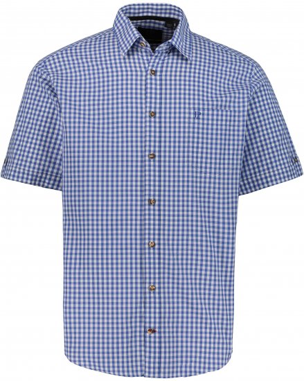 JP1880 Short Sleeve Check Print Traditional Shirt Blue - Chemises - Chemises Grandes Tailles Hommes