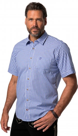 JP1880 Short Sleeve Check Print Traditional Shirt Blue - Chemises - Chemises Grandes Tailles Hommes