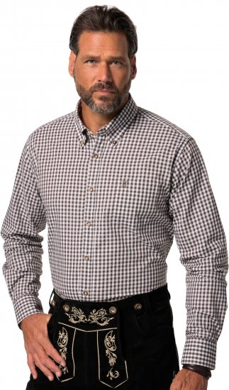 JP1880 Long Sleeve Check Print Traditional Shirt Brown - Chemises - Chemises Grandes Tailles Hommes