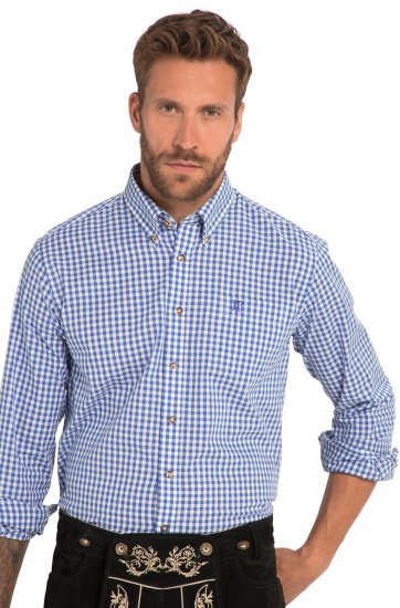 JP1880 Shirt Traditional Checked Long Sleeve Blue - Chemises - Chemises Grandes Tailles Hommes