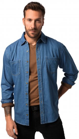JP1880 Shirt Denim Long Sleeve Blue TALL - VÊTEMENTS HOMME MT-6XLT - Vêtements Tall Homme