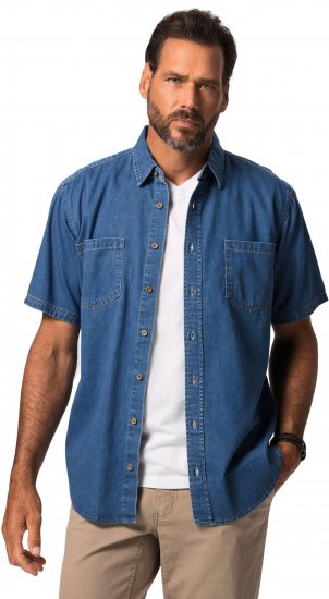 JP1880 Shirt Denim Short Sleeve Blue TALL - VÊTEMENTS HOMME MT-6XLT - Vêtements Tall Homme