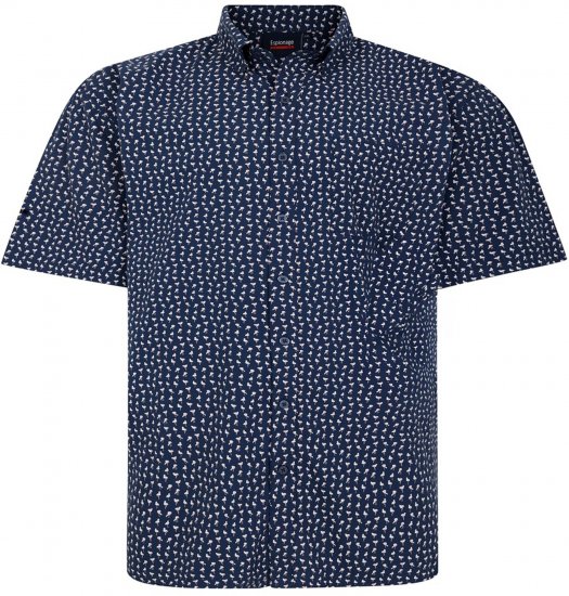 Espionage SH439 Mini Flamingo Printed Short Sleeve Shirt Navy - Chemises - Chemises Grandes Tailles Hommes