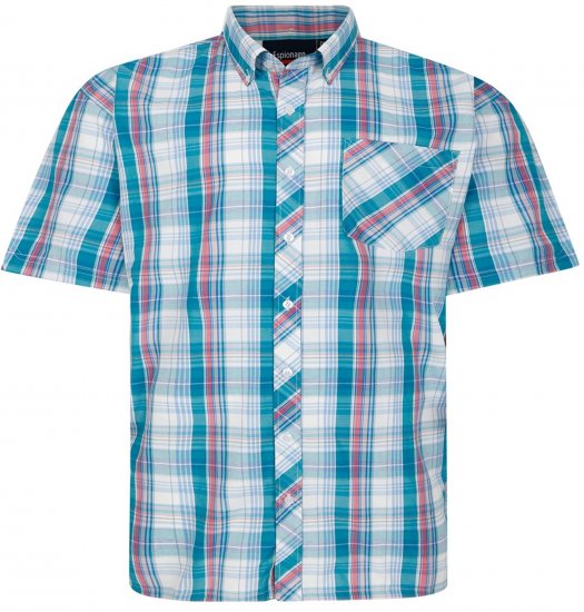 Espionage SH443 Checked Short Sleeve Shirt Green/Pink/White - Chemises - Chemises Grandes Tailles Hommes