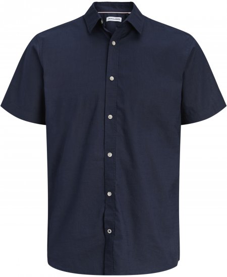 Jack & Jones Henry Slub Short Sleeve Navy - Chemises - Chemises Grandes Tailles Hommes