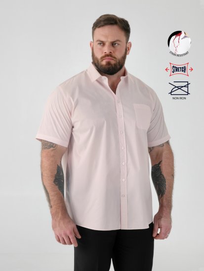 D555 Lucas Chemise Stretch Manches Courtes Anti-Taches Sans Repassage Rose - Chemises - Chemises Grandes Tailles Hommes