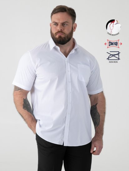 D555 Lucas Chemise Stretch Manches Courtes Anti-Taches Sans Repassage Blanche - Chemises - Chemises Grandes Tailles Hommes