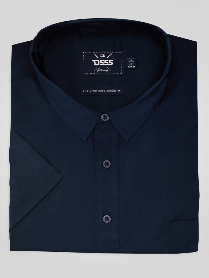 D555 Lucas Chemise Stretch Manches Courtes Anti-Taches Sans Repassage Bleu Marine - Chemises - Chemises Grandes Tailles Hommes