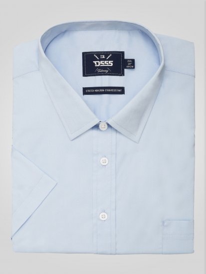 D555 Lucas Chemise Stretch Manches Courtes Anti-Taches Sans Repassage Bleu Ciel - Chemises - Chemises Grandes Tailles Hommes
