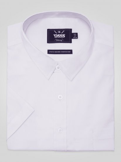 D555 Lucas Chemise Stretch Manches Courtes Anti-Taches Sans Repassage Blanche - Chemises - Chemises Grandes Tailles Hommes
