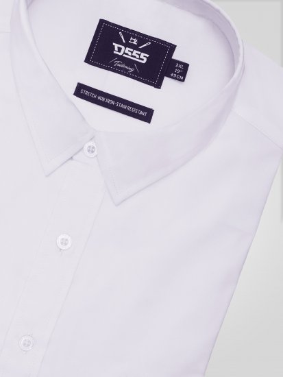 D555 Lucas Chemise Stretch Manches Courtes Anti-Taches Sans Repassage Blanche - Chemises - Chemises Grandes Tailles Hommes