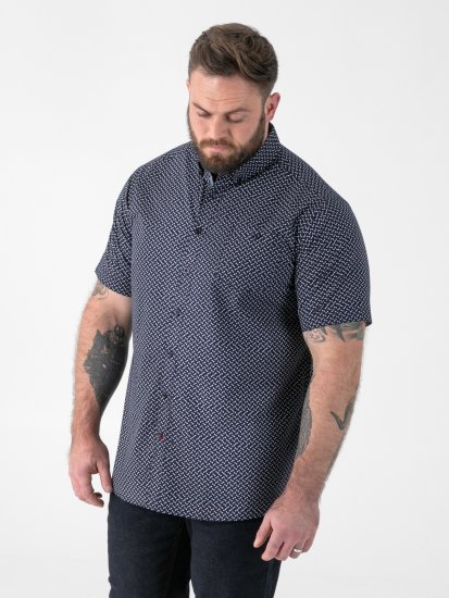 D555 Melrose Navy Icon AOP Button Down Collar Short Sleeve Navy - Chemises manche courte - Chemises Homme Manche Courte Grande Taille