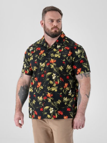D555 Gordon Hawaiian AOP Cuvan Collar Resort Short Sleeve Black - Chemises - Chemises Grandes Tailles Hommes