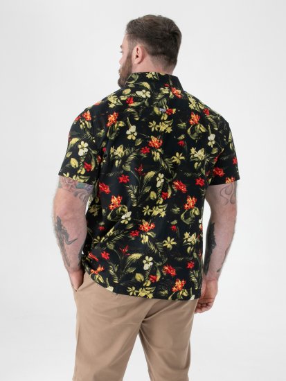 D555 Gordon Hawaiian AOP Cuvan Collar Resort Short Sleeve Black - Chemises - Chemises Grandes Tailles Hommes