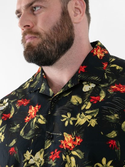D555 Gordon Hawaiian AOP Cuvan Collar Resort Short Sleeve Black - Chemises - Chemises Grandes Tailles Hommes