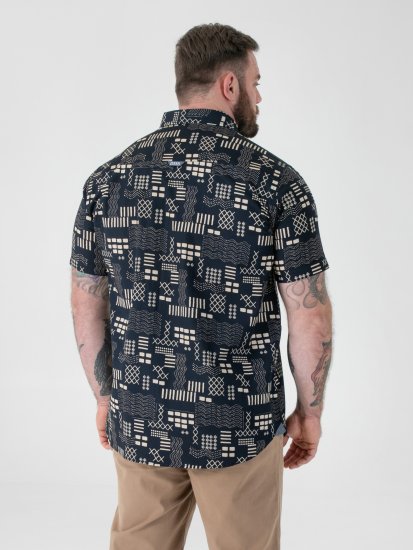 D555 Rick Geometric Print Short Sleeve Shirt Navy - Chemises - Chemises Grandes Tailles Hommes