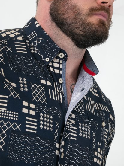 D555 Rick Geometric Print Short Sleeve Shirt Navy - Chemises - Chemises Grandes Tailles Hommes