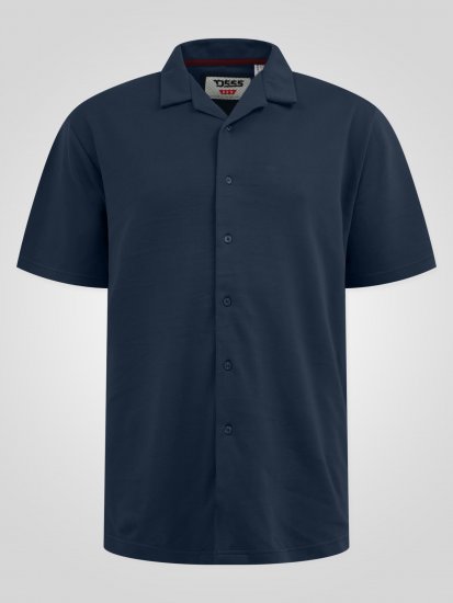 D555 Connor Stretch Cuban Collar Resort Short Sleeve Shirt Navy - Chemises - Chemises Grandes Tailles Hommes